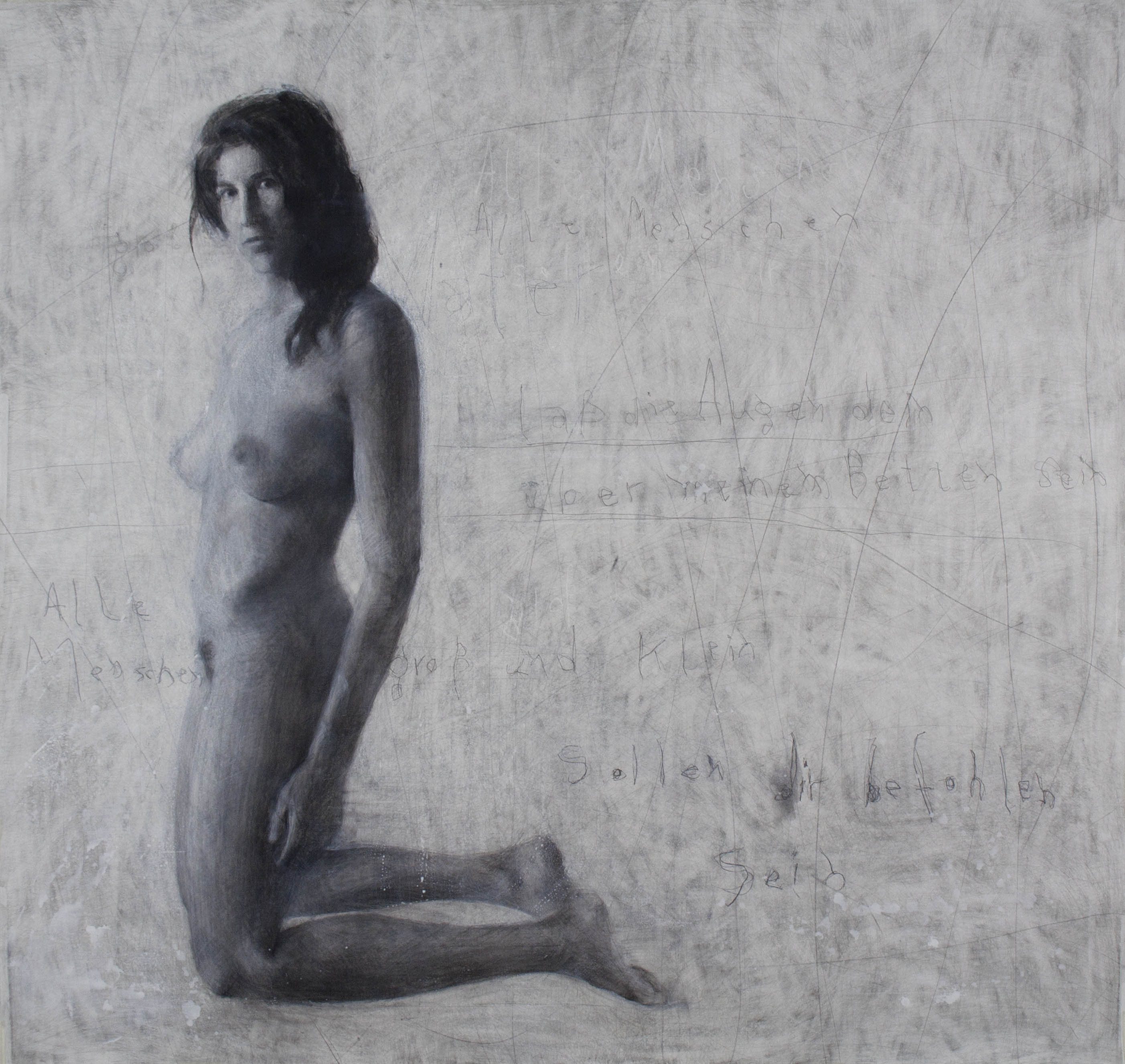Alle Menschen, 2014, Kağıt üzerine karakalem ve karışık teknik- charcoal and mixed media on paper,152×160 cm